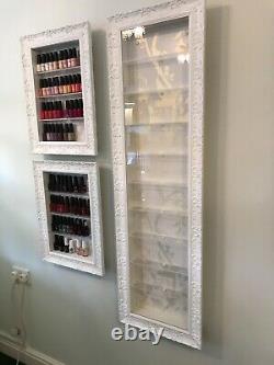 10 Tier Lockable Nail Polish Wall Mounted Display in White FRAME WHITE/GOLD