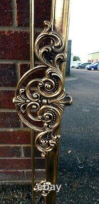 1960s Vintage antique Rococo style large cast brass framed wall pier mirror