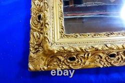 19th Century Gold Gilt and Gesso Wood Frame Wall Mirror with Foliate Design