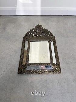 19th century French Pareclose Wall Mirror Repousse Emboss Gilded brass Frame