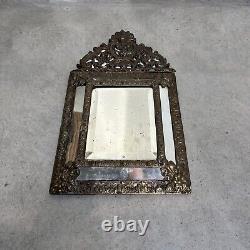 19th century French Pareclose Wall Mirror Repousse Emboss Gilded brass Frame