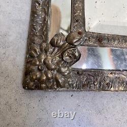 19th century French Pareclose Wall Mirror Repousse Emboss Gilded brass Frame