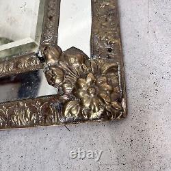 19th century French Pareclose Wall Mirror Repousse Emboss Gilded brass Frame