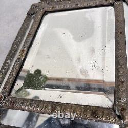 19th century French Pareclose Wall Mirror Repousse Emboss Gilded brass Frame