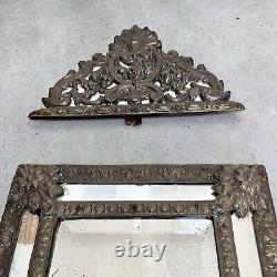 19th century French Pareclose Wall Mirror Repousse Emboss Gilded brass Frame