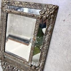 19th century French Pareclose Wall Mirror Repousse Emboss Gilded brass Frame