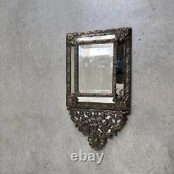 19th century French Pareclose Wall Mirror Repousse Emboss Gilded brass Frame