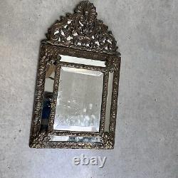 19th century French Pareclose Wall Mirror Repousse Emboss Gilded brass Frame