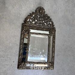 19th century French Pareclose Wall Mirror Repousse Emboss Gilded brass Frame