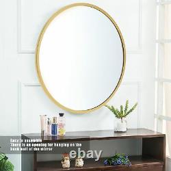 24 Wall-Mounted Iron Frame Round Mirror Bathroom Decor Black/Gold Hanging Decor