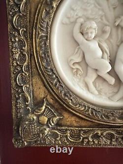 2 Antique Framed bisque putti/cherub Neoclassical wall plaque Gold Gilded Frame