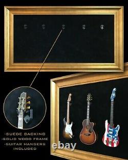 33x18 Frame Mini Guitar Display Frame Black Suede Warm Gold Leafing