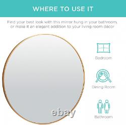 36 Inch Framed Round Wall Mirror For Bathroom Vanity With High Clarity Matte Gold