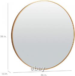 36 Inch Framed Round Wall Mirror For Bathroom Vanity With High Clarity Matte Gold