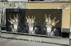 3 monkeys with gold crowns, liquid art, crystals & mirror frame décor pictures