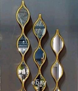 3 x Wavy Gold Wall Mirrors Decorative metal Long Slimline Hallwayinspo 146cm