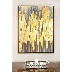 47 in. X 36 in. Gold and Blue Color Field Canvas Wall Art