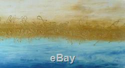 60 LARGE BLUE painting, large blue Gold Leaf abstract painting, Large Wall Art