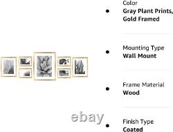7 Pack Gold Gallery Wall Picture Frames Sets with Decorative Botanical Art Print