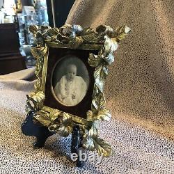 8 x 8 Antique Gilt Brass Rococo Picture Frame Velvet Mat Circular Window
