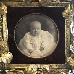 8 x 8 Antique Gilt Brass Rococo Picture Frame Velvet Mat Circular Window