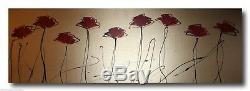 ABSTRACT CANVAS PAINTING shiny gold red poppies. Modern wall art Australia