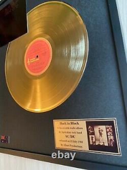 AC/DC Back In Black 1980 Custom 24k Gold Vinyl Record In Wall Hanging Frame