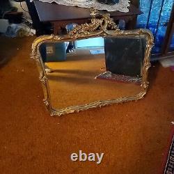 ANTIQUE ART DECO ORNATE WOOD & GESSO FLOWER GILT FRAME WALL MIRROR 33 by 31 in