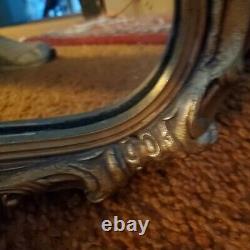 ANTIQUE ART DECO ORNATE WOOD & GESSO FLOWER GILT FRAME WALL MIRROR 33 by 31 in