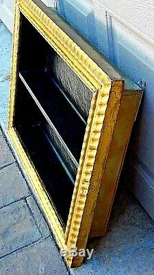 ANTIQUE ITALIAN GILT FRAME SHADOW BOX WALL HANGING With 2 BLACK LEATHER SHELVES