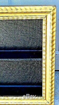 ANTIQUE ITALIAN GILT FRAME SHADOW BOX WALL HANGING With 2 BLACK LEATHER SHELVES