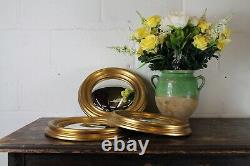 A Set Of 3 Round Regency Style Convex Wall Mirrors In Gold Gilt On Wood
