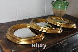 A Set Of 3 Round Regency Style Convex Wall Mirrors In Gold Gilt On Wood