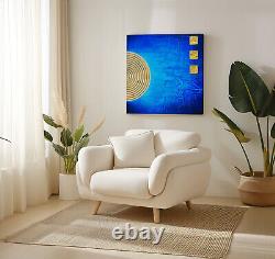 Abstract Blue Gold Canvas Print Wall Art, Stylish Home Decor Wall Hanging