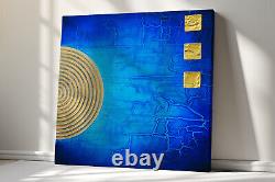 Abstract Blue Gold Canvas Print Wall Art, Stylish Home Decor Wall Hanging