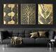 Abstract Golden Leaves Art 3 Pcs Canvas Printed Wall Picture Poster Home Decor