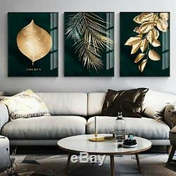 Abstract Golden Plant Leaves Canvas Wall Art Print Painting 3 Piece Set Posters