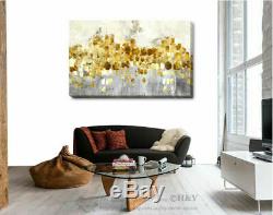 Abstract Gray Blue Gold Stretched Canvas Print Framed Wall Art Home Office Decor
