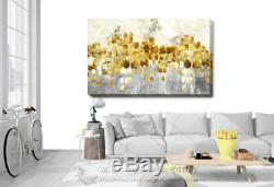 Abstract Gray Blue Gold Stretched Canvas Print Framed Wall Art Home Office Decor