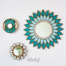 Accent Round Mirror set of 3, Turquoise & White Ornate Wall Mirror set Lachay