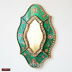 Accent wall Oval Mirror with bronze leaf frame, Peru Handpainted Glass Mirrors