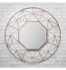 Andromeda Large Gold Metal 3D Frame Round Modern Contemporary Wall Mirror 36
