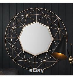 Andromeda Large Modern Contemporary Gold Metal 3D Frame Round Wall Mirror (92cm)