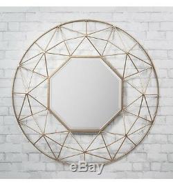 Andromeda Large Modern Contemporary Gold Metal 3D Frame Round Wall Mirror (92cm)