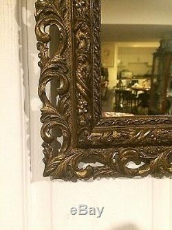 Antique 19th c. Italian wall Mirror, detailed hand Sculptured gold gilt wood frame