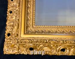 Antique 19thc Gold Gilt Beveled Wall Mirror Carved Wood Frame Gesso 25x25
