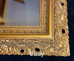 Antique 19thc Gold Gilt Beveled Wall Mirror Carved Wood Frame Gesso 25x25