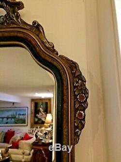 Antique Art Deco Sculptured flower design, Gesso/ wood Frame Wall Hanging Mirror