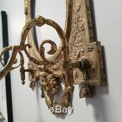 Antique Brass Wall Hanging Picture Frame WithCandle Holder Sconce Victorian Art-De