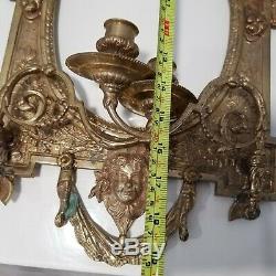 Antique Brass Wall Hanging Picture Frame WithCandle Holder Sconce Victorian Art-De